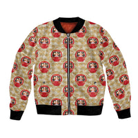 Japanese Daruma Doll Bomber Jacket Palaka With Seamless Bamboo Pattern - Wonder Print Shop