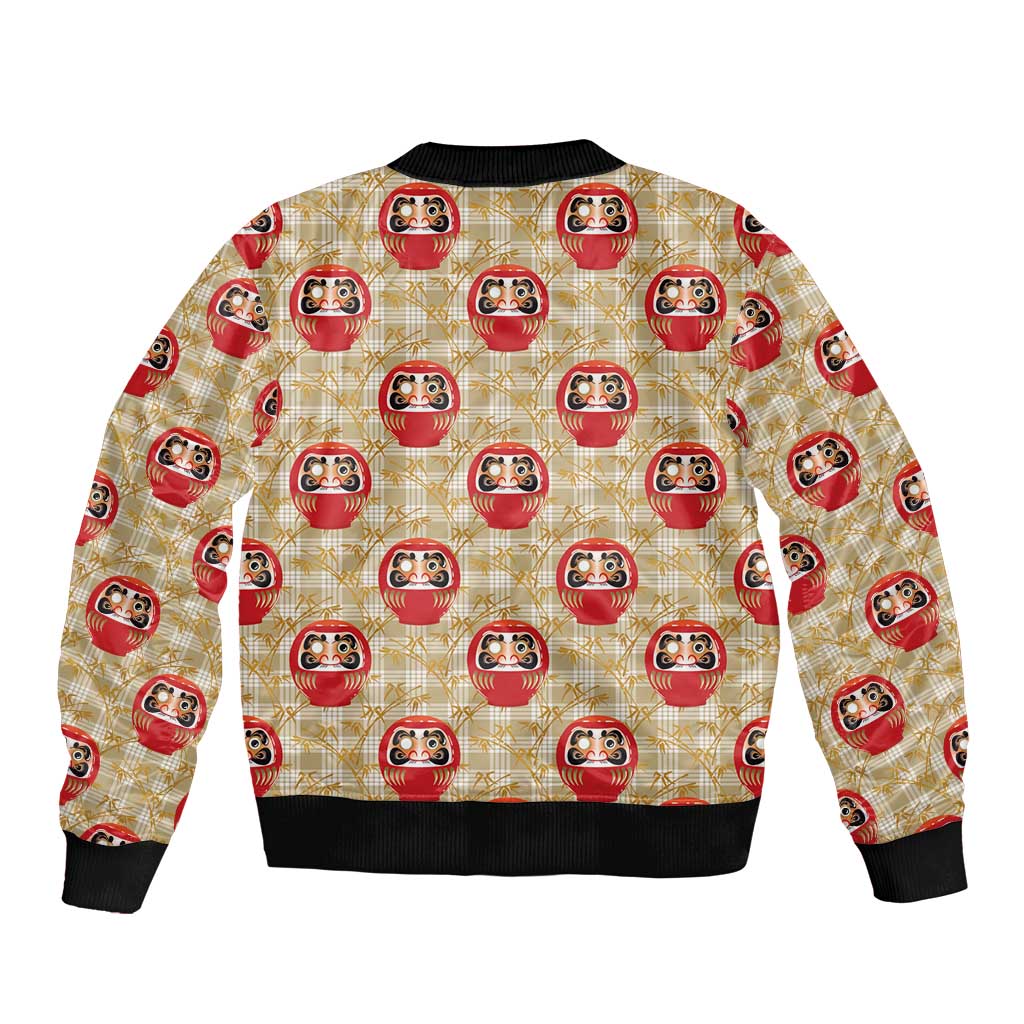 Japanese Daruma Doll Bomber Jacket Palaka With Seamless Bamboo Pattern - Wonder Print Shop