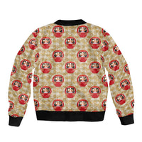 Japanese Daruma Doll Bomber Jacket Palaka With Seamless Bamboo Pattern - Wonder Print Shop