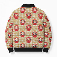 Japanese Daruma Doll Bomber Puffer Jacket Palaka With Seamless Bamboo Pattern - Wonder Print Shop