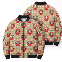 Japanese Daruma Doll Bomber Puffer Jacket Palaka With Seamless Bamboo Pattern - Wonder Print Shop