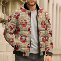 Japanese Daruma Doll Bomber Puffer Jacket Palaka With Seamless Bamboo Pattern - Wonder Print Shop