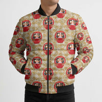 Japanese Daruma Doll Bomber Puffer Jacket Palaka With Seamless Bamboo Pattern - Wonder Print Shop