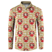 Japanese Daruma Doll Button Sweatshirt Palaka With Seamless Bamboo Pattern - Wonder Print Shop