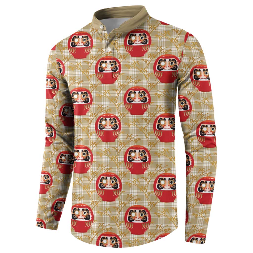 Japanese Daruma Doll Button Sweatshirt Palaka With Seamless Bamboo Pattern - Wonder Print Shop