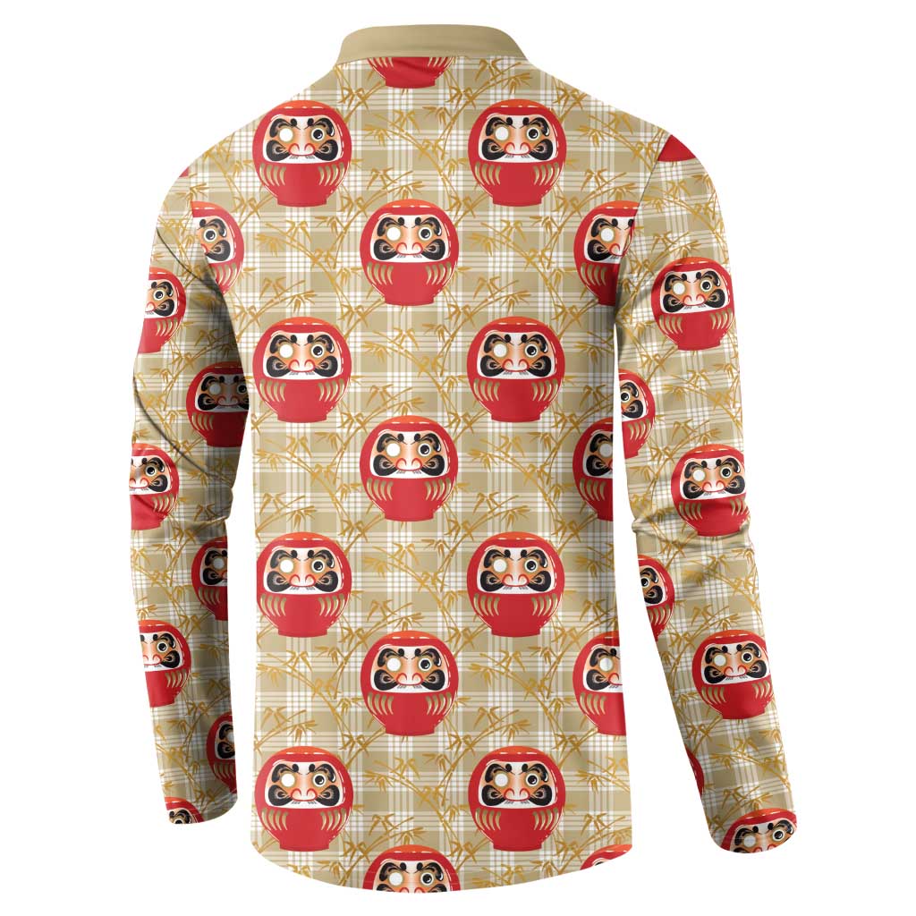 Japanese Daruma Doll Button Sweatshirt Palaka With Seamless Bamboo Pattern - Wonder Print Shop