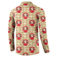 Japanese Daruma Doll Button Sweatshirt Palaka With Seamless Bamboo Pattern - Wonder Print Shop