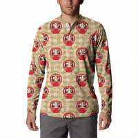Japanese Daruma Doll Button Sweatshirt Palaka With Seamless Bamboo Pattern - Wonder Print Shop