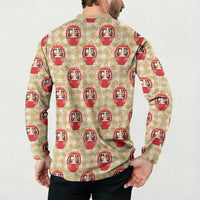Japanese Daruma Doll Button Sweatshirt Palaka With Seamless Bamboo Pattern - Wonder Print Shop