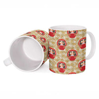Japanese Daruma Doll Ceramic Mug Palaka With Seamless Bamboo Pattern - Wonder Print Shop