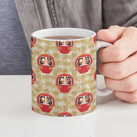 Japanese Daruma Doll Ceramic Mug Palaka With Seamless Bamboo Pattern - Wonder Print Shop