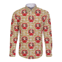 Japanese Daruma Doll Long Sleeve Button Shirt Palaka With Seamless Bamboo Pattern - Wonder Print Shop