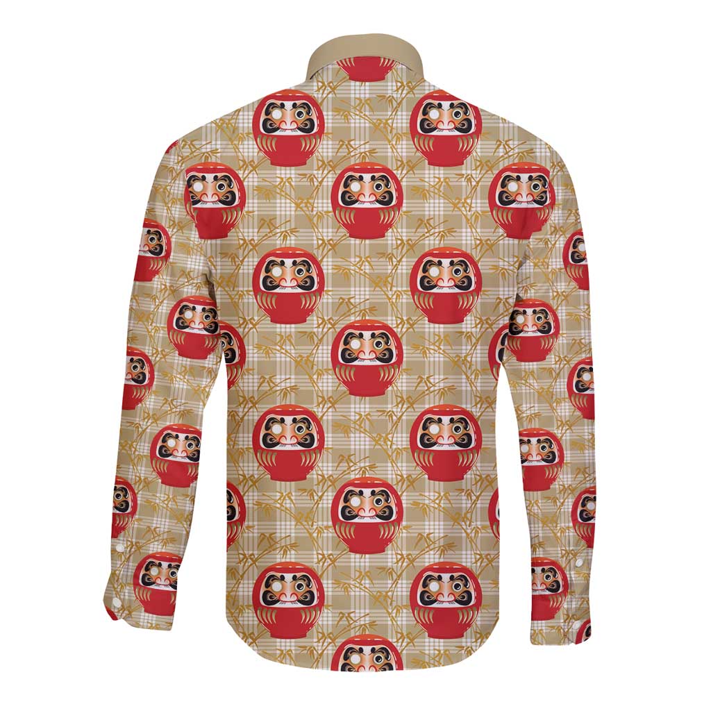 Japanese Daruma Doll Long Sleeve Button Shirt Palaka With Seamless Bamboo Pattern - Wonder Print Shop