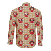 Japanese Daruma Doll Long Sleeve Button Shirt Palaka With Seamless Bamboo Pattern - Wonder Print Shop