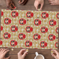 Japanese Daruma Doll Puzzle Palaka With Seamless Bamboo Pattern - Wonder Print Shop
