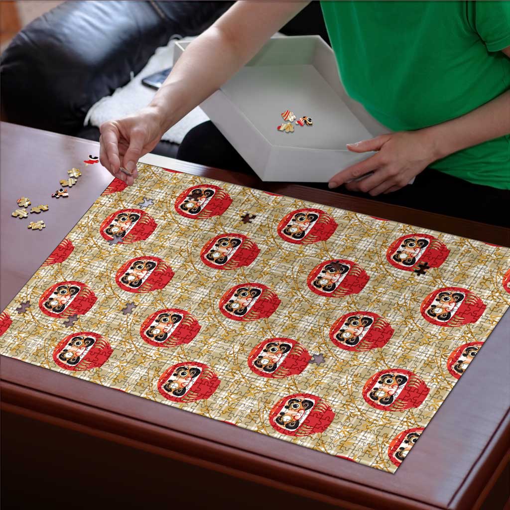 Japanese Daruma Doll Puzzle Palaka With Seamless Bamboo Pattern - Wonder Print Shop