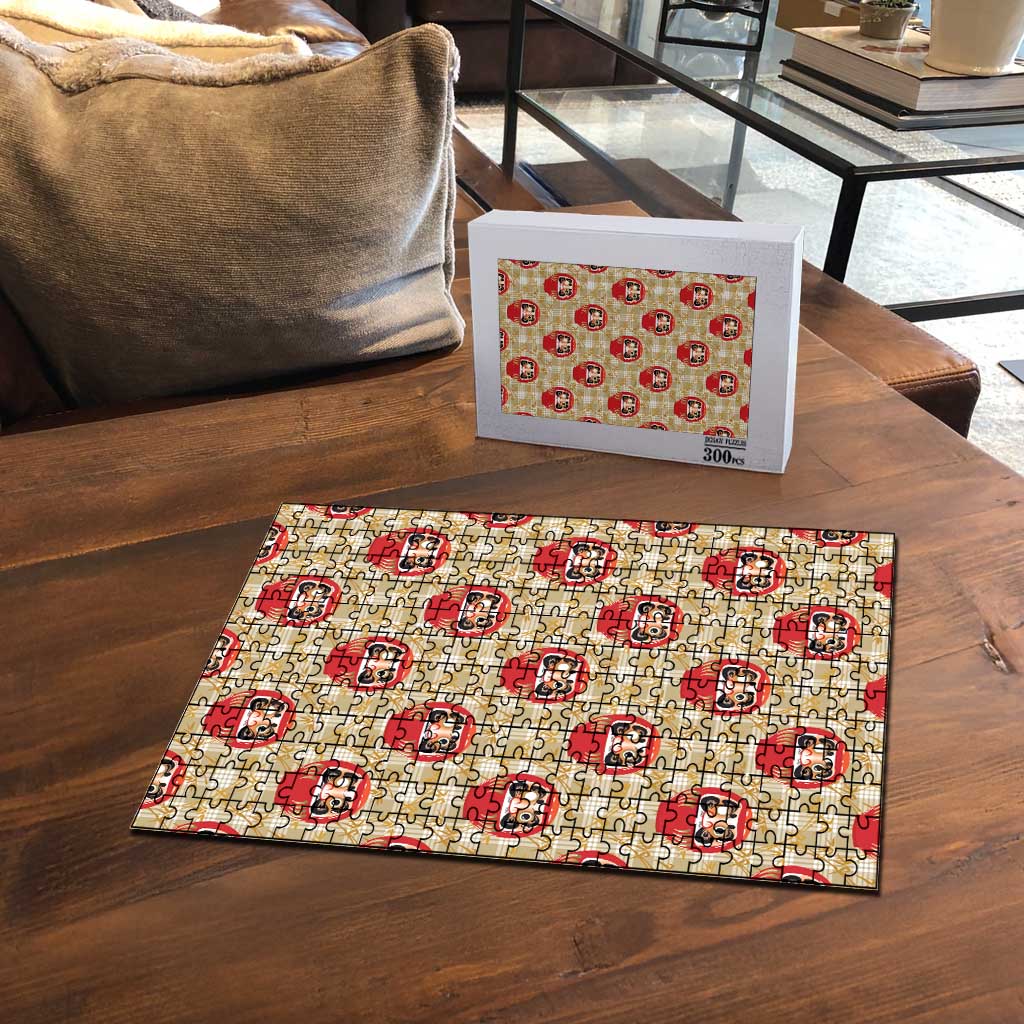 Japanese Daruma Doll Puzzle Palaka With Seamless Bamboo Pattern - Wonder Print Shop