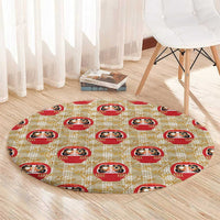 Japanese Daruma Doll Round Carpet Palaka With Seamless Bamboo Pattern - Wonder Print Shop