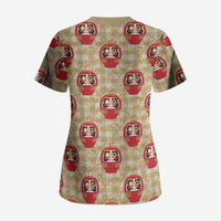 Japanese Daruma Doll Scrub Top Palaka With Seamless Bamboo Pattern - Wonder Print Shop