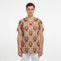 Japanese Daruma Doll Scrub Top Palaka With Seamless Bamboo Pattern - Wonder Print Shop