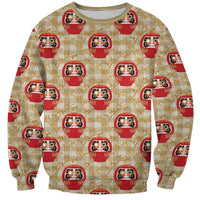 Japanese Daruma Doll Sweatshirt Palaka With Seamless Bamboo Pattern - Wonder Print Shop