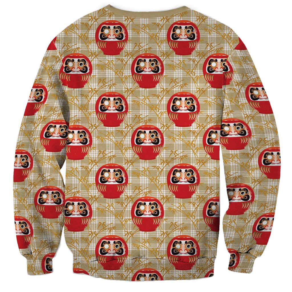 Japanese Daruma Doll Sweatshirt Palaka With Seamless Bamboo Pattern - Wonder Print Shop