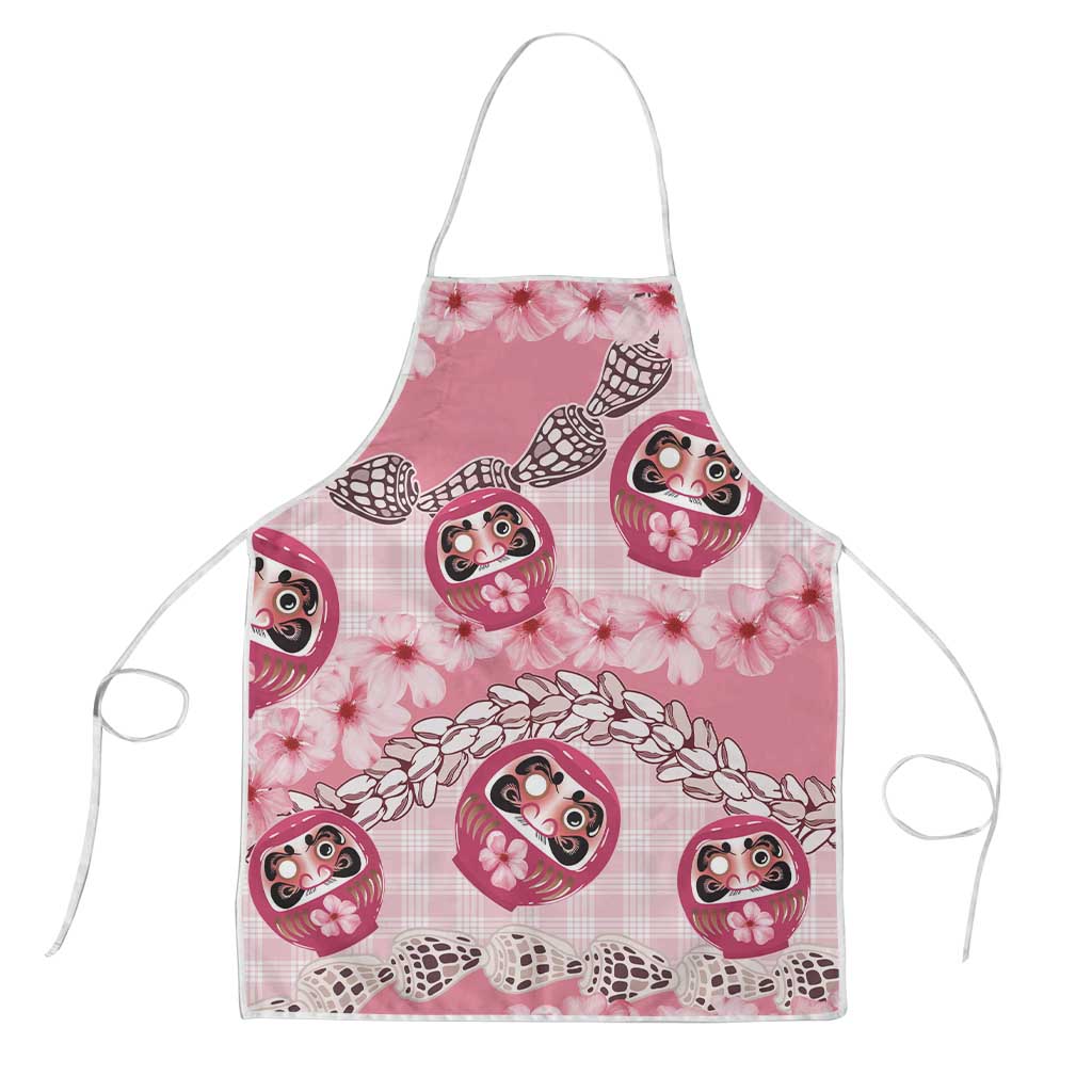 Japanese Daruma Doll Palaka Apron Cherry Blossoms With Shell Lei - Wonder Print Shop