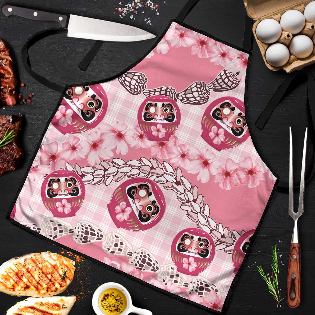 Japanese Daruma Doll Palaka Apron Cherry Blossoms With Shell Lei - Wonder Print Shop