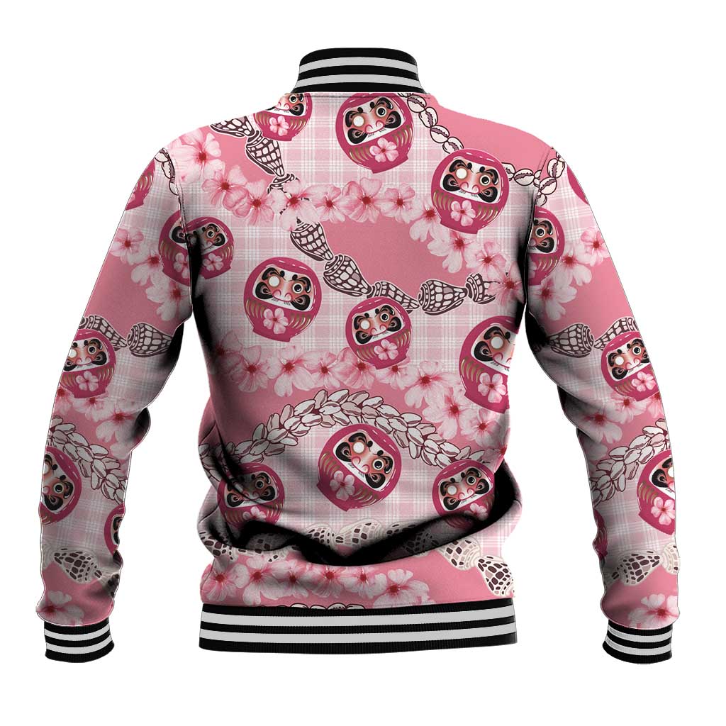 Japanese Daruma Doll Palaka Baseball Jacket Cherry Blossoms With Shell Lei - Wonder Print Shop