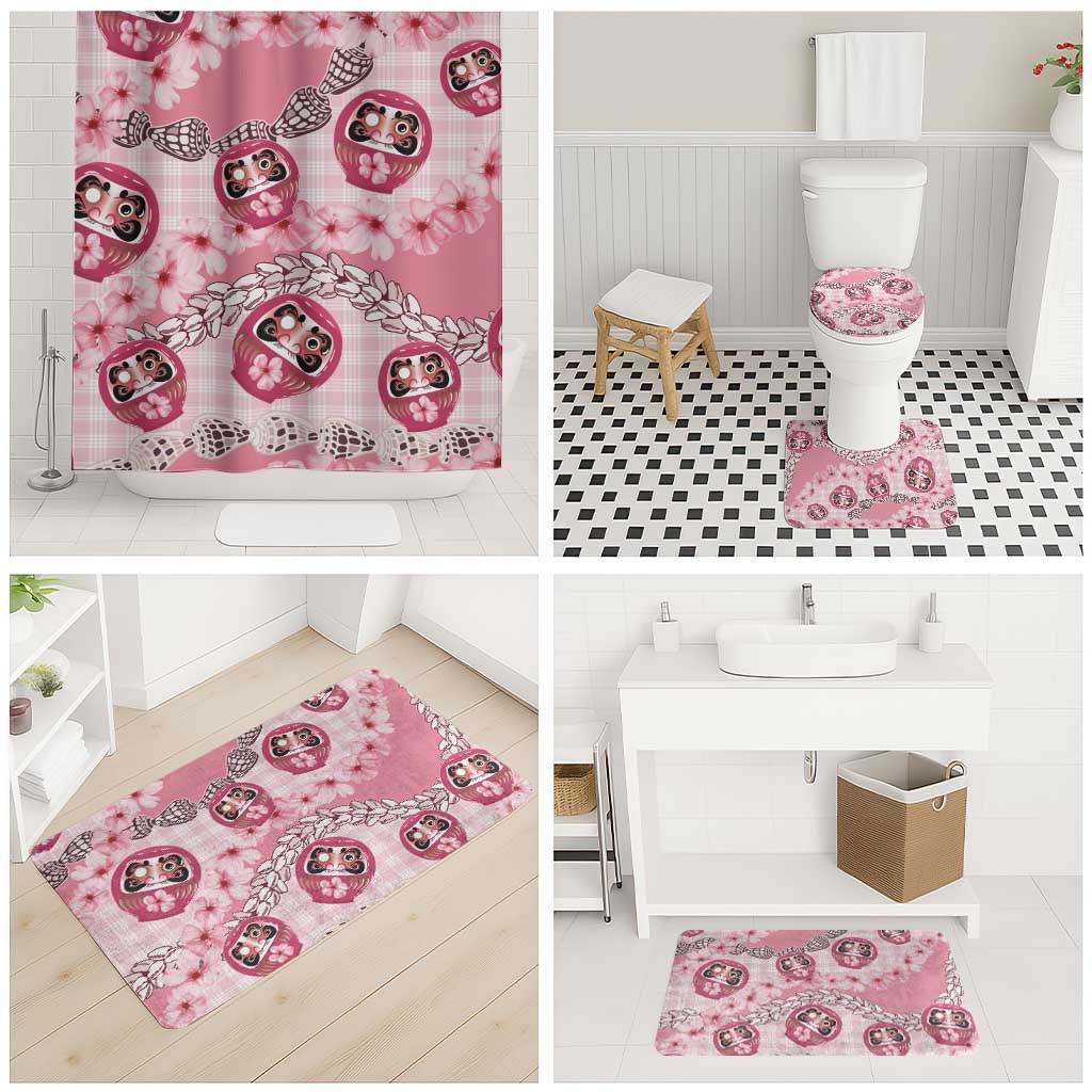 Japanese Daruma Doll Palaka Bathroom Set Cherry Blossoms With Shell Lei - Wonder Print Shop