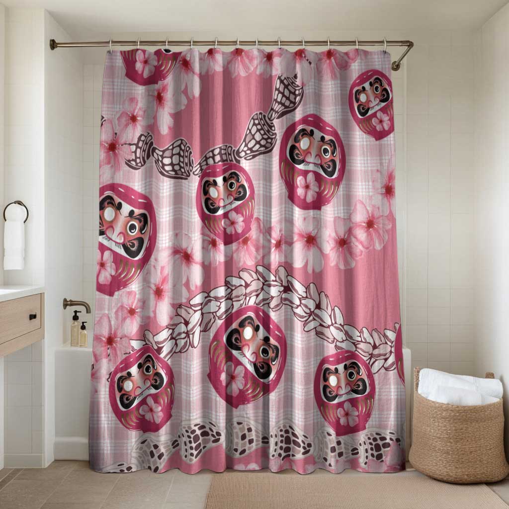 Japanese Daruma Doll Palaka Bathroom Set Cherry Blossoms With Shell Lei - Wonder Print Shop