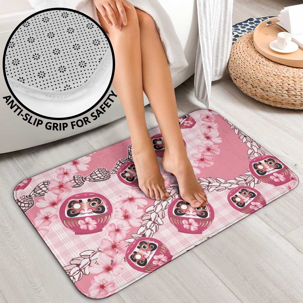 Japanese Daruma Doll Palaka Bathroom Set Cherry Blossoms With Shell Lei - Wonder Print Shop