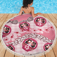 Japanese Daruma Doll Palaka Beach Blanket Cherry Blossoms With Shell Lei - Wonder Print Shop