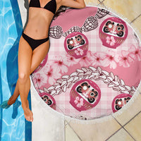 Japanese Daruma Doll Palaka Beach Blanket Cherry Blossoms With Shell Lei - Wonder Print Shop