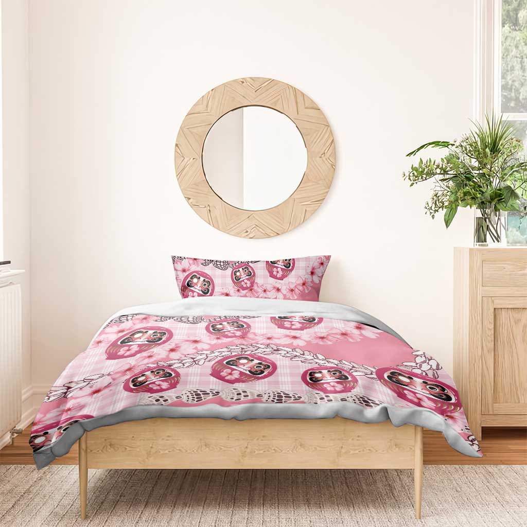Japanese Daruma Doll Palaka Bedding Set Cherry Blossoms With Shell Lei - Wonder Print Shop