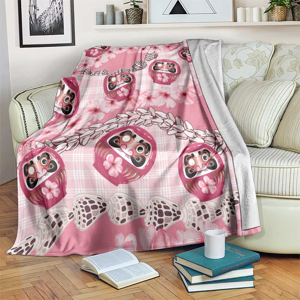 Japanese Daruma Doll Palaka Blanket Cherry Blossoms With Shell Lei - Wonder Print Shop