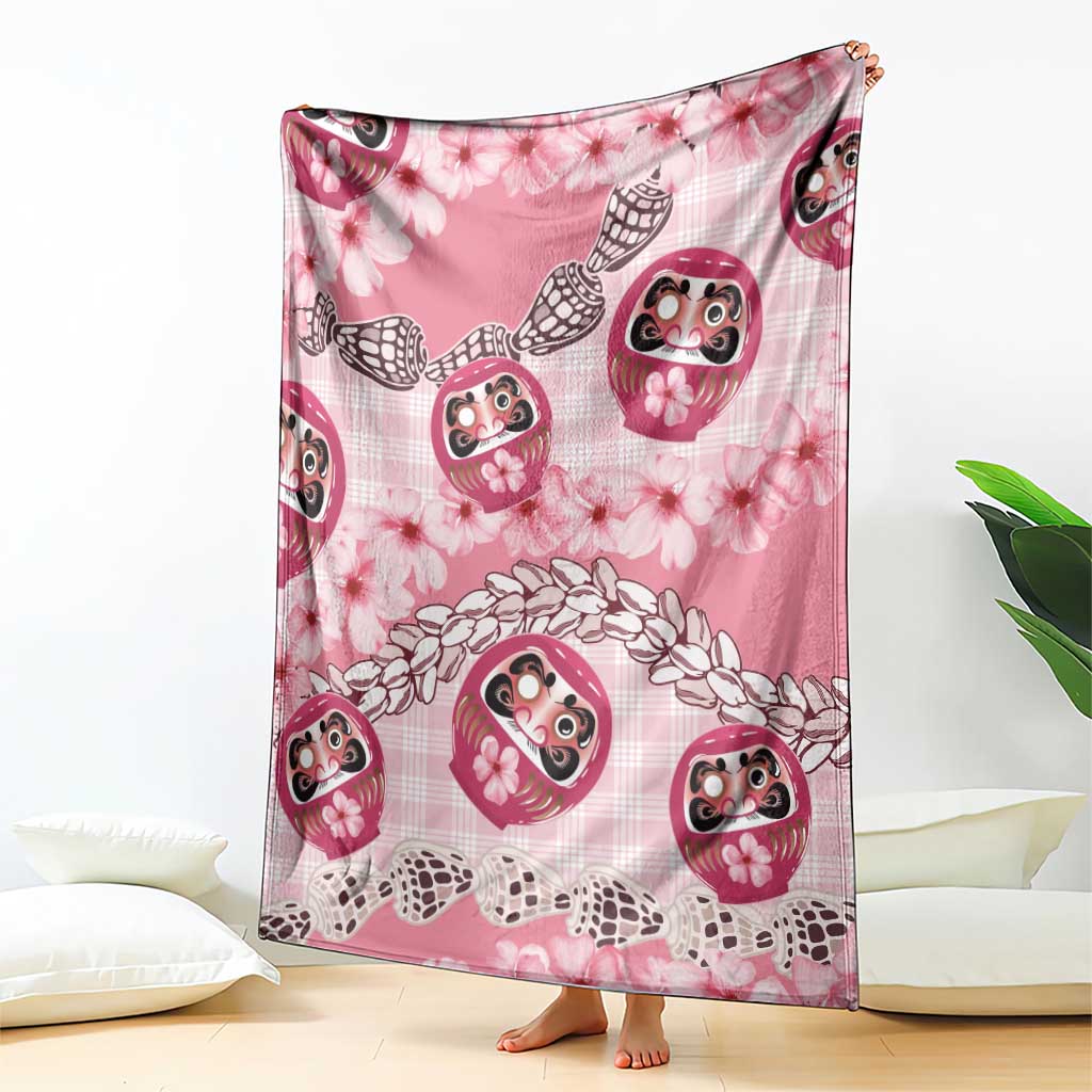 Japanese Daruma Doll Palaka Blanket Cherry Blossoms With Shell Lei - Wonder Print Shop