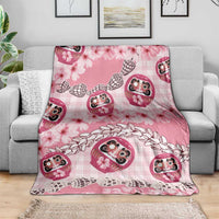 Japanese Daruma Doll Palaka Blanket Cherry Blossoms With Shell Lei - Wonder Print Shop