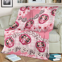 Japanese Daruma Doll Palaka Blanket Cherry Blossoms With Shell Lei - Wonder Print Shop