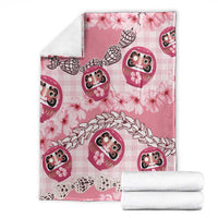 Japanese Daruma Doll Palaka Blanket Cherry Blossoms With Shell Lei - Wonder Print Shop