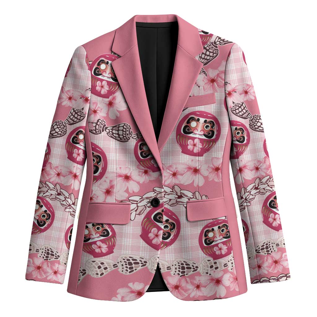 Japanese Daruma Doll Palaka Blazer Cherry Blossoms With Shell Lei - Wonder Print Shop