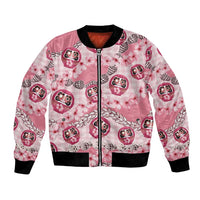Japanese Daruma Doll Palaka Bomber Jacket Cherry Blossoms With Shell Lei - Wonder Print Shop