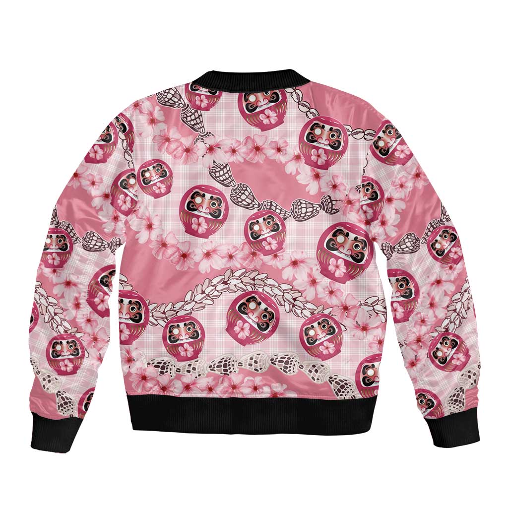 Japanese Daruma Doll Palaka Bomber Jacket Cherry Blossoms With Shell Lei - Wonder Print Shop