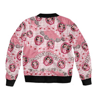 Japanese Daruma Doll Palaka Bomber Jacket Cherry Blossoms With Shell Lei - Wonder Print Shop