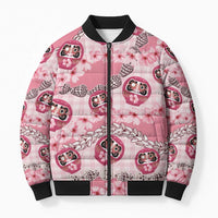 Japanese Daruma Doll Palaka Bomber Puffer Jacket Cherry Blossoms With Shell Lei - Wonder Print Shop