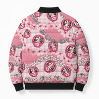 Japanese Daruma Doll Palaka Bomber Puffer Jacket Cherry Blossoms With Shell Lei - Wonder Print Shop