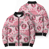 Japanese Daruma Doll Palaka Bomber Puffer Jacket Cherry Blossoms With Shell Lei - Wonder Print Shop