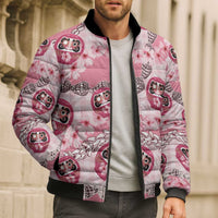 Japanese Daruma Doll Palaka Bomber Puffer Jacket Cherry Blossoms With Shell Lei - Wonder Print Shop
