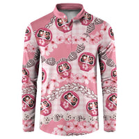 Japanese Daruma Doll Palaka Button Sweatshirt Cherry Blossoms With Shell Lei - Wonder Print Shop