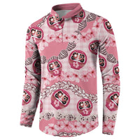 Japanese Daruma Doll Palaka Button Sweatshirt Cherry Blossoms With Shell Lei - Wonder Print Shop
